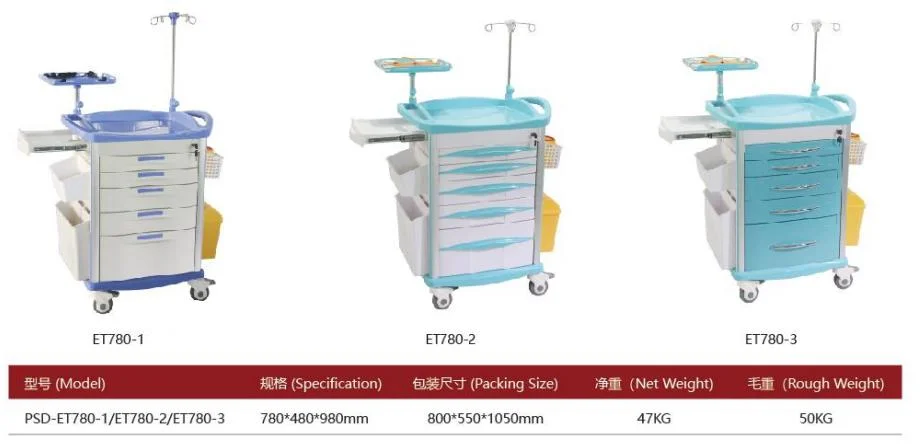 Hospital Clinic Trolly in Sales Medical Cart Crash Cart Medical Trolley for Hospital Furniture
